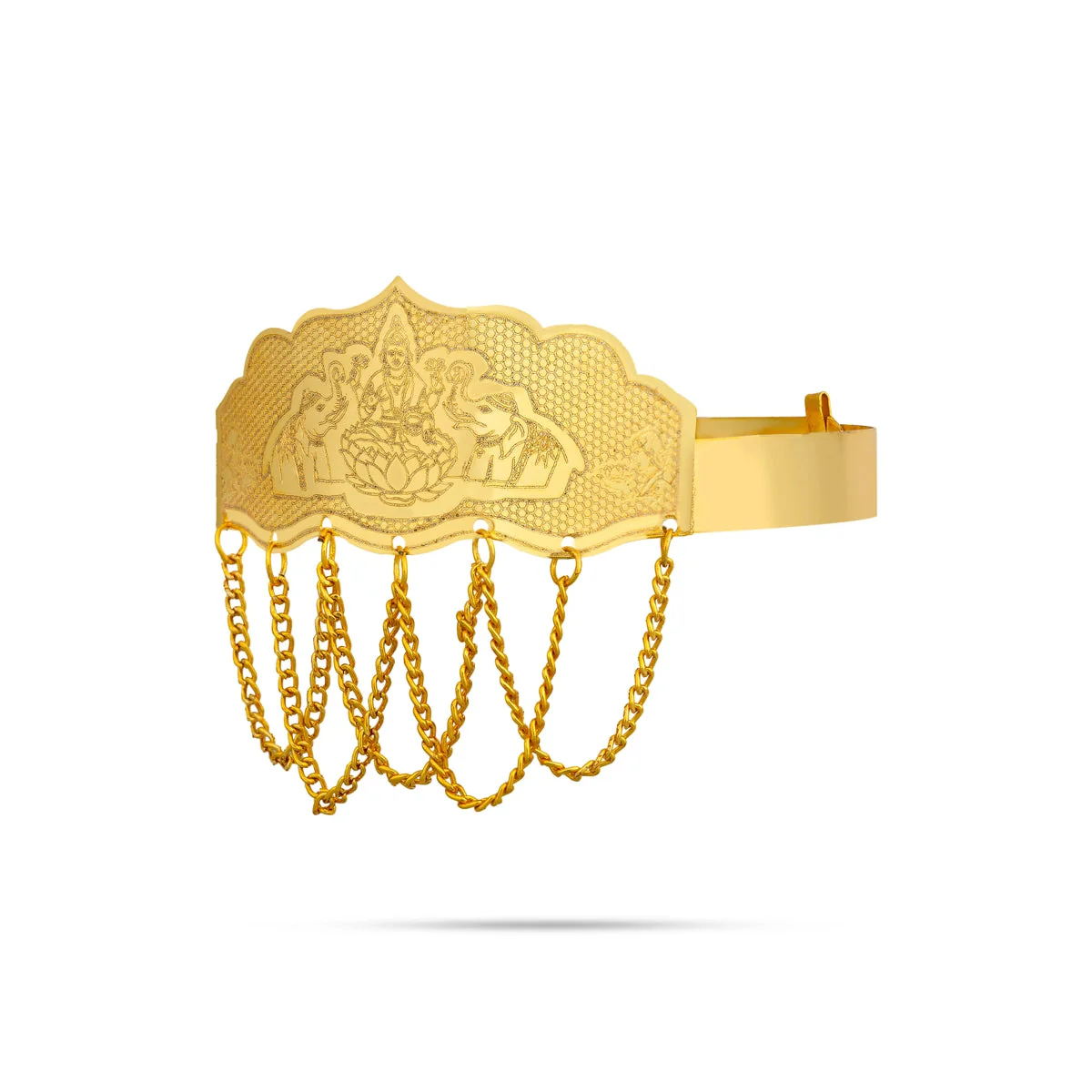 Baju Band Jewellery Pair - 3.5 Inches | Gold Polish Vanki/ Mahalakshmi Design Armlet Jewelry For Baby - Image 3