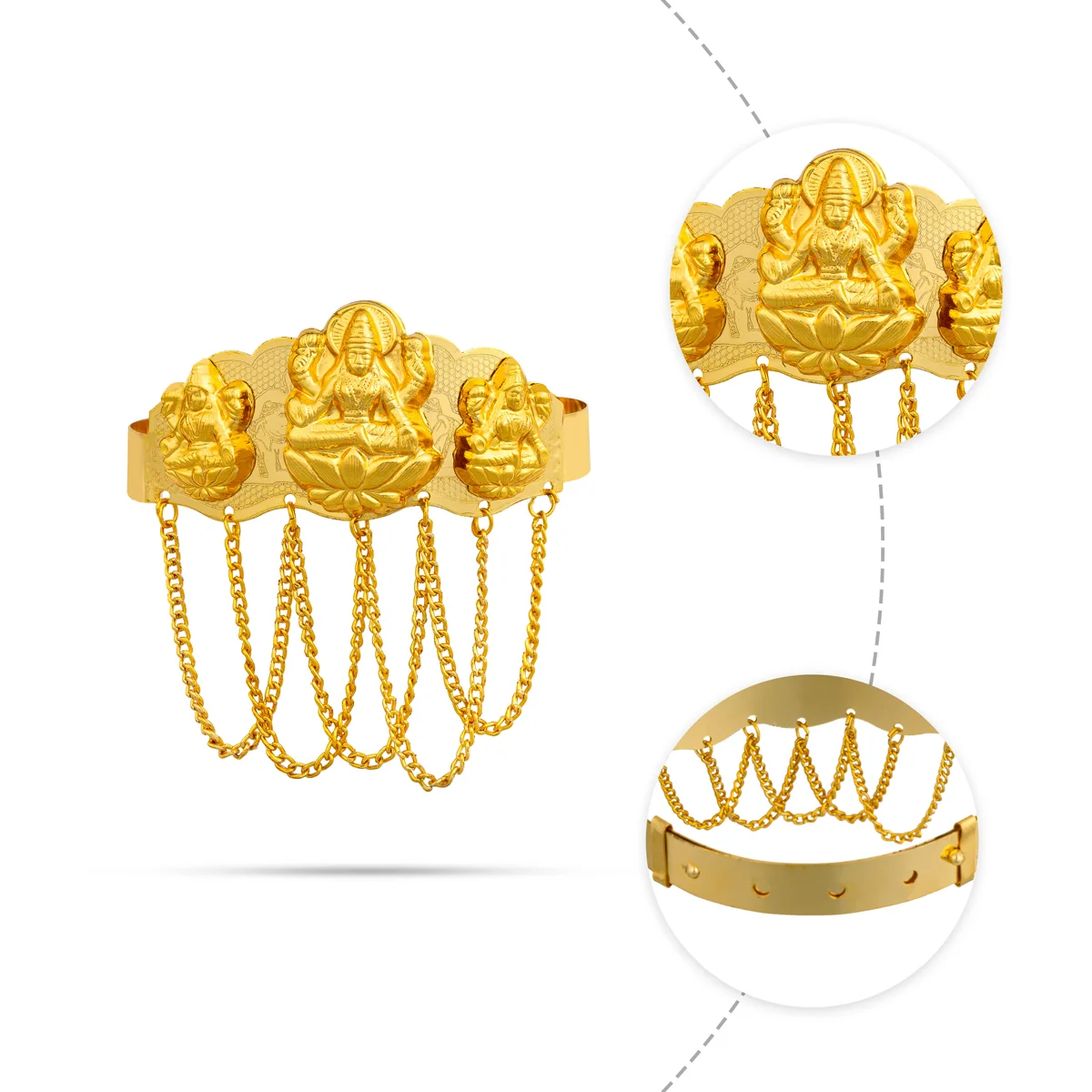 Baju Band Jewellery Pair - 3 Inches | Mahalakshmi Design Armlet Jewelry/ Gold Polish Vanki For Baby - Image 2