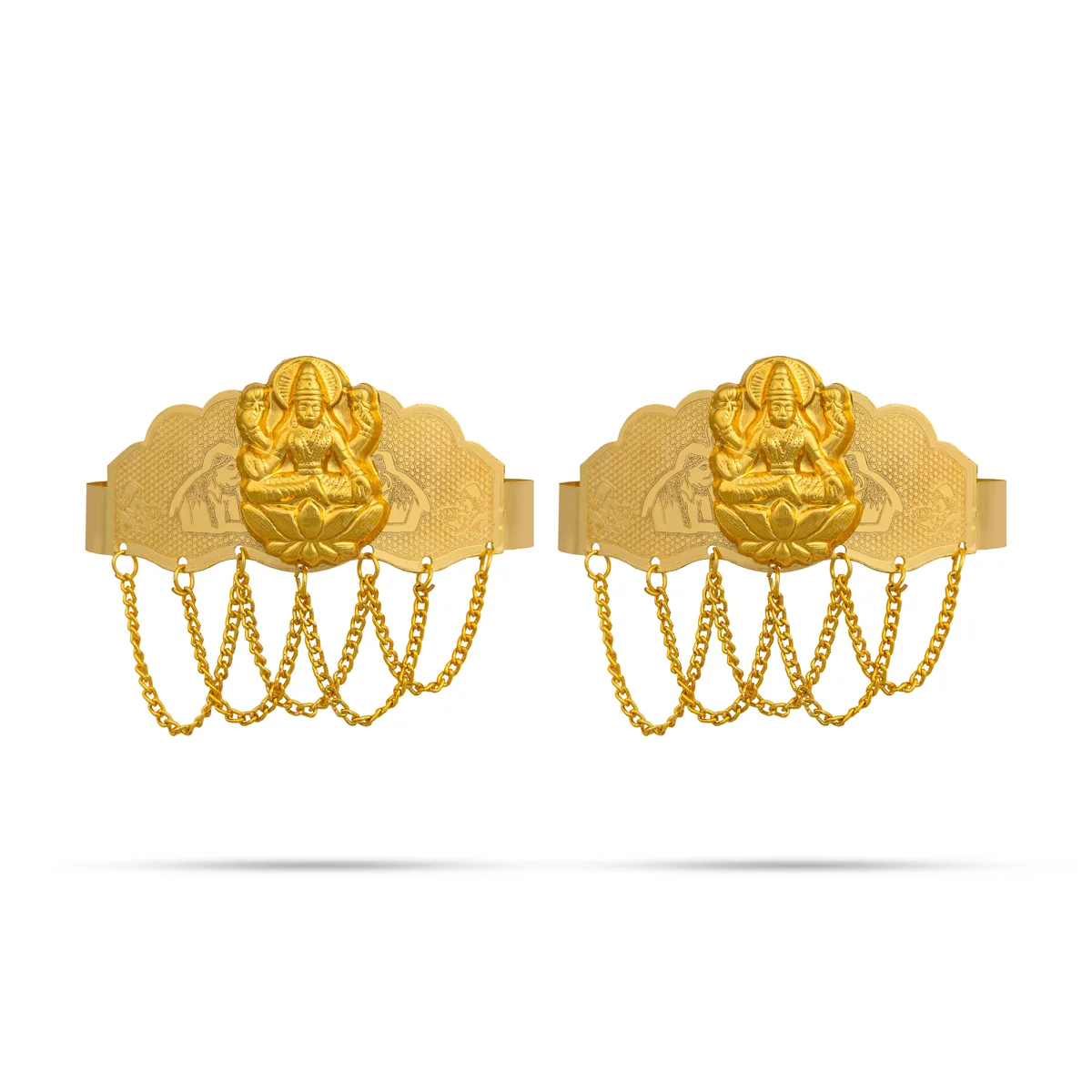 Baju Band Jewellery Pair - 3 Inches | Mahalakshmi Design Armlet Jewelry/ Gold Polish Vanki For Baby - Image 3