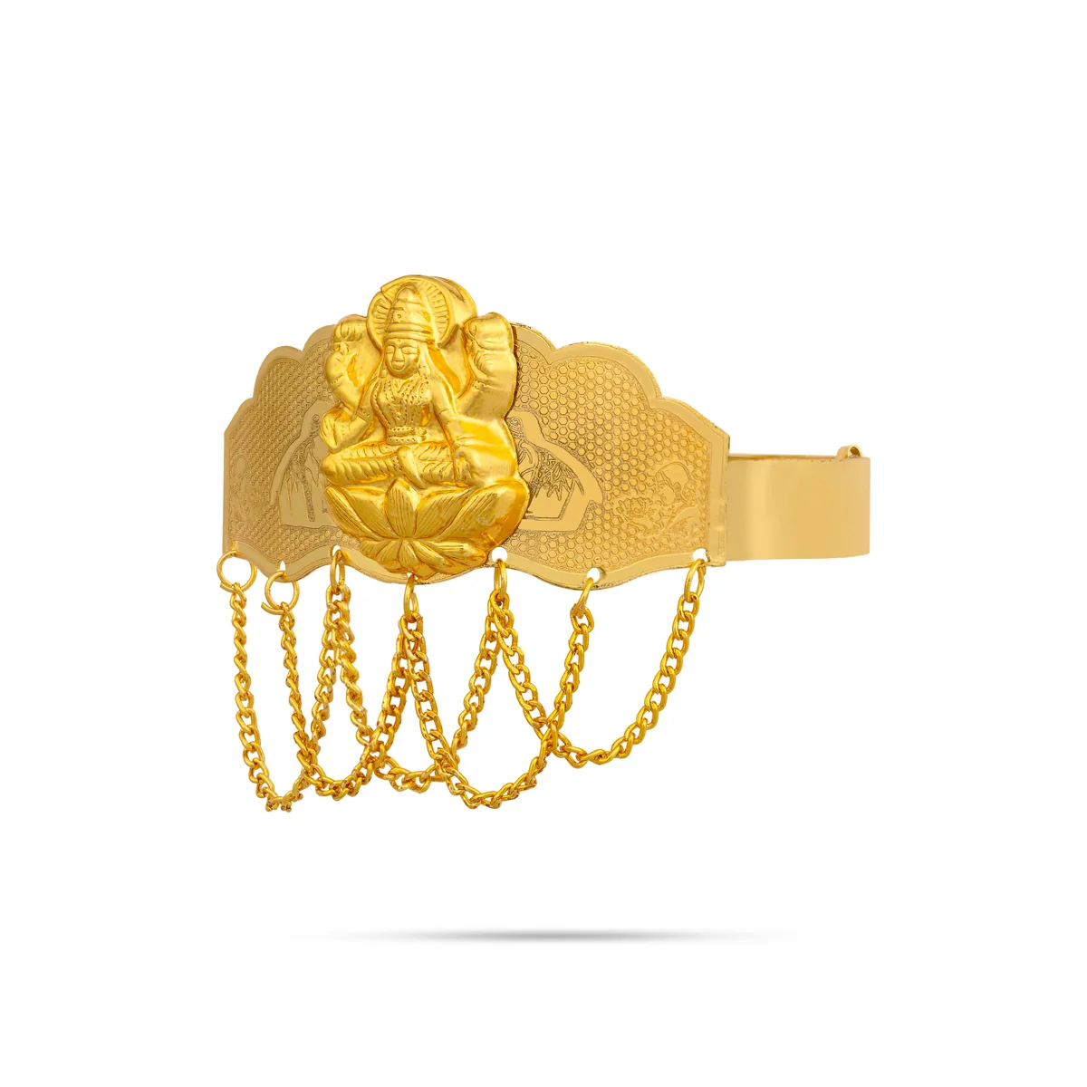 Baju Band Jewellery Pair - 3 Inches | Mahalakshmi Design Armlet Jewelry/ Gold Polish Vanki For Baby - Image 4