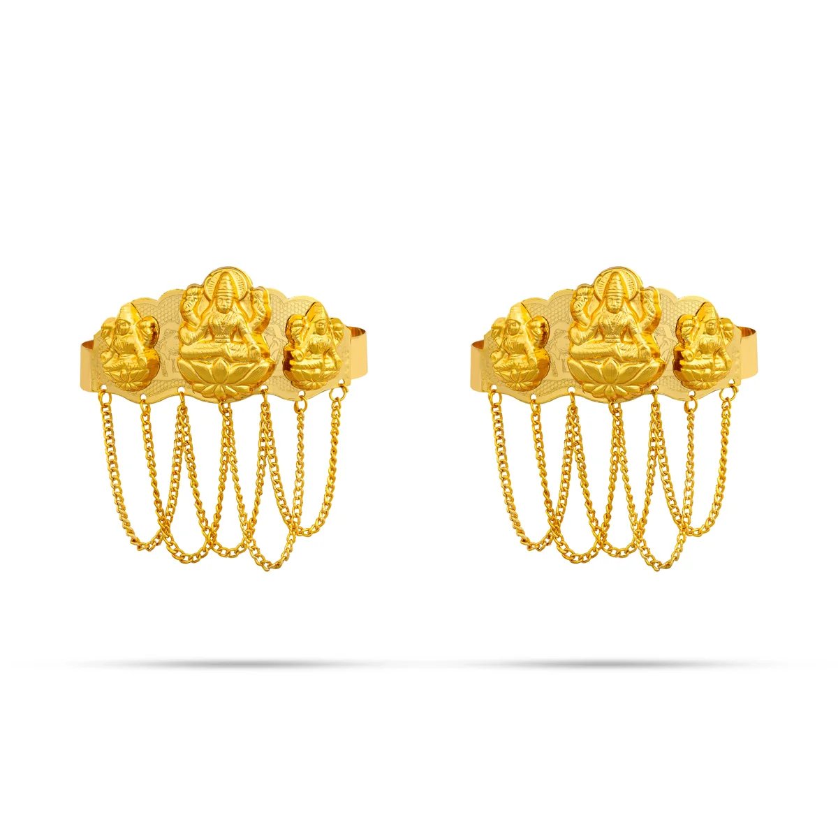 Baju Band Jewellery Pair - 3 Inches | Mahalakshmi Design Armlet Jewelry/ Gold Polish Vanki For Baby - Image 5