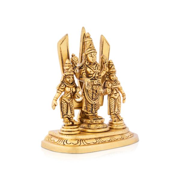 Balaji Idol With Sridevi Boodevi - 5 x 4.5 Inches | Antique Brass Idol/ Perumal Statue for Pooja - Image 3