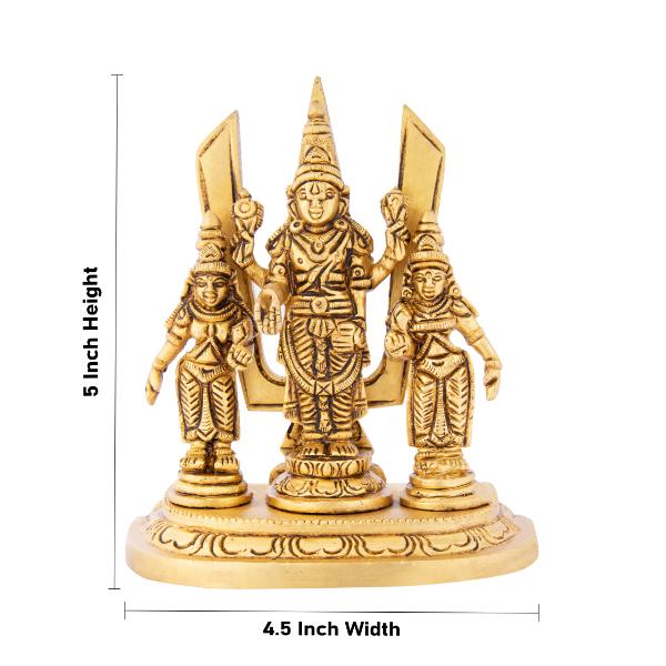 Balaji Idol With Sridevi Boodevi - 5 x 4.5 Inches | Antique Brass Idol/ Perumal Statue for Pooja - Image 5