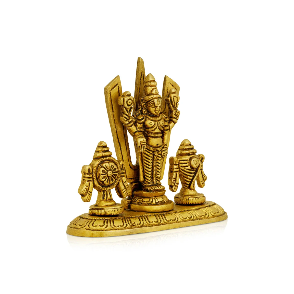 Balaji Shankh Chakra With Namam - 3.5 X 4 Inches | Vishnu Murti With Base/ Antique Brass Idol For Worship - Image 2