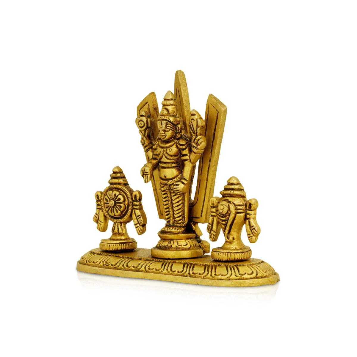 Balaji Shankh Chakra With Namam - 3.5 X 4 Inches | Vishnu Murti With Base/ Antique Brass Idol For Worship - Image 3