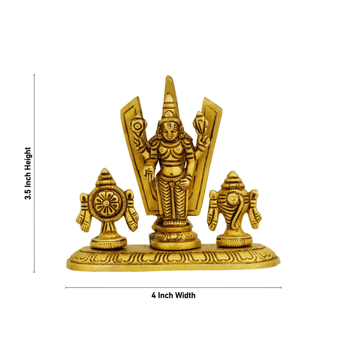 Balaji Shankh Chakra With Namam - 3.5 X 4 Inches | Vishnu Murti With Base/ Antique Brass Idol For Worship - Image 5