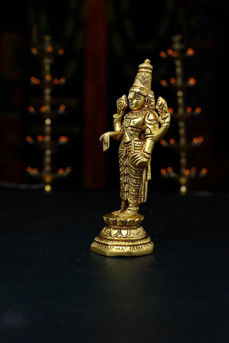 Balaji Standing - 5.5 Inch | Antique Brass Statue/ Balaji Idols for Pooja/ 460 Gms Approx - Image 3