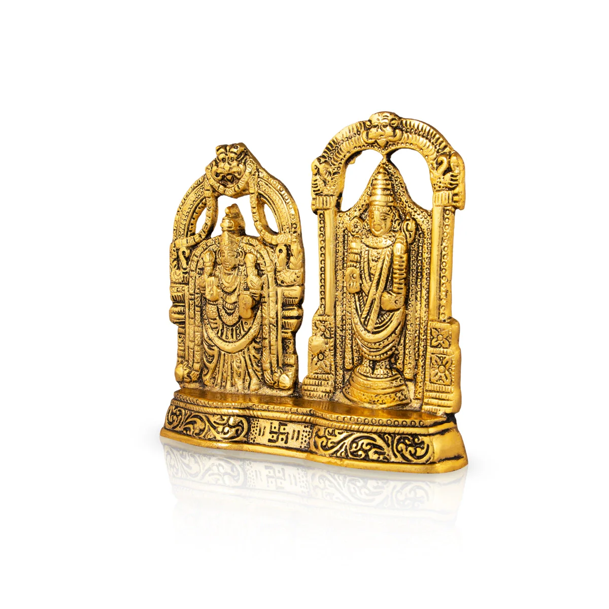 Balaji Thayar Murti With Base - 6.5 x 6.5 Inches | Aluminium/ Gold Polish Perumal Thayar Statue for Table Decor - Image 2
