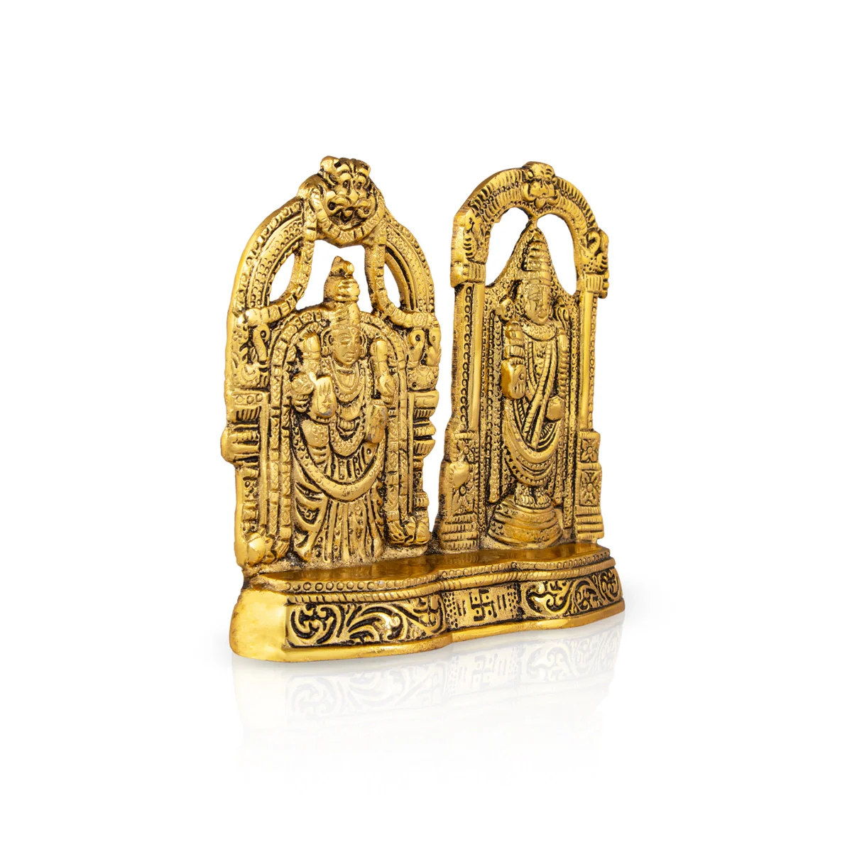 Balaji Thayar Murti With Base - 6.5 x 6.5 Inches | Aluminium/ Gold Polish Perumal Thayar Statue for Table Decor - Image 3
