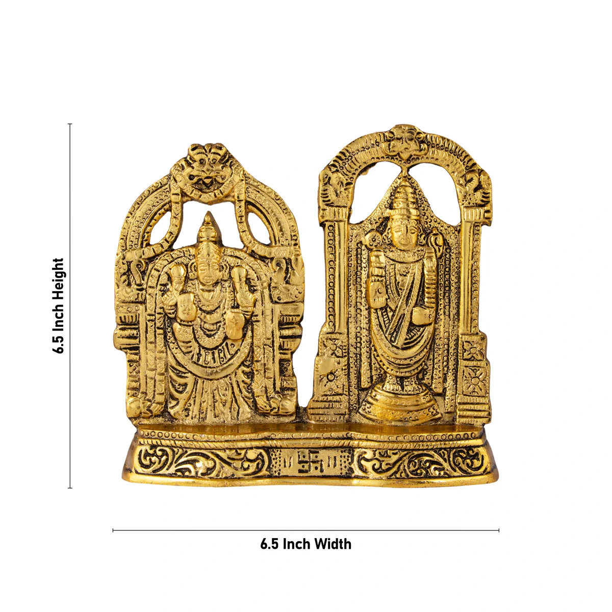 Balaji Thayar Murti With Base - 6.5 x 6.5 Inches | Aluminium/ Gold Polish Perumal Thayar Statue for Table Decor - Image 4