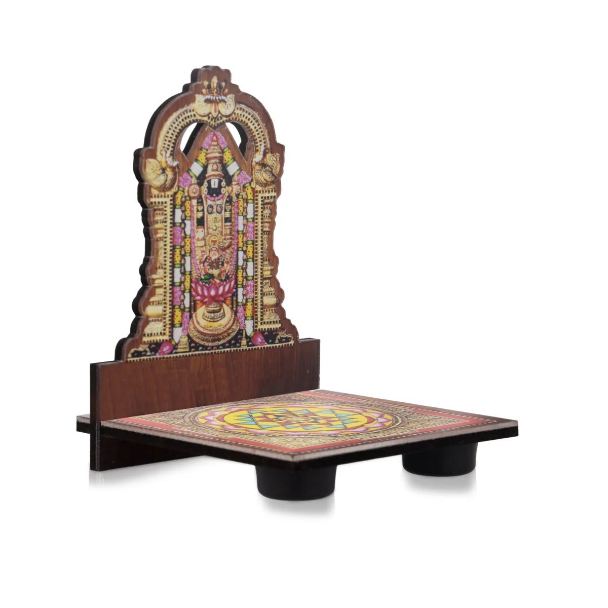 Sri Chakra Design Manai Palagai With Balaji Photo Frame - 4 x 3 Inches | Bajot With Picture Frame for Pooja/ 50 Gms - Image 2