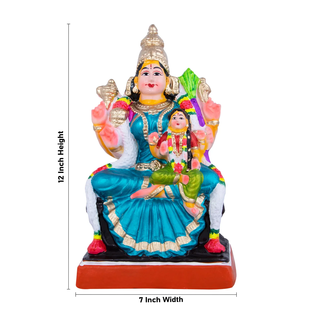 Balambigai Sitting On Thiripurasundari Clay Golu Bommai - 12 X 7 Inches | Navaratri Golu Gombe/ Giri Golu Doll - Image 2