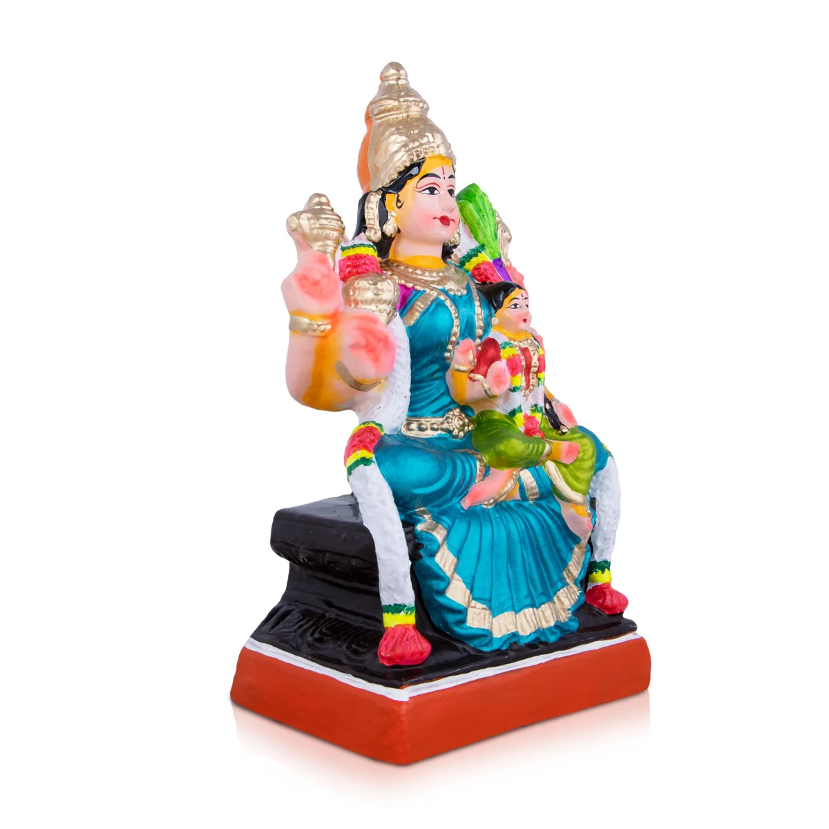Balambigai Sitting On Thiripurasundari Clay Golu Bommai - 12 X 7 Inches | Navaratri Golu Gombe/ Giri Golu Doll - Image 3