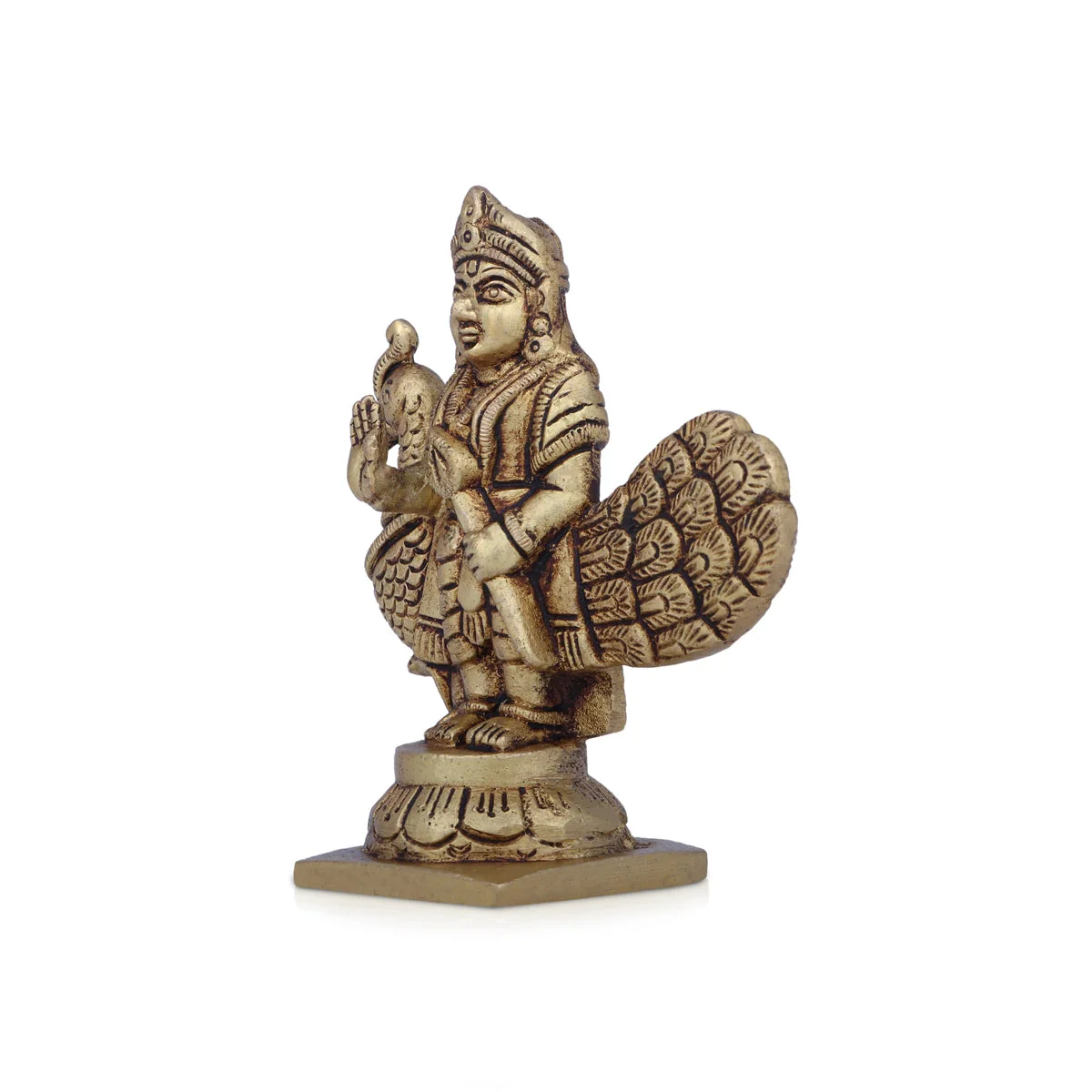 Balamurugan Statue with Peacock - 3.75 x 3.5 Inches | Antique Brass Idol/ Kartikeya Statue for Pooja - Image 3