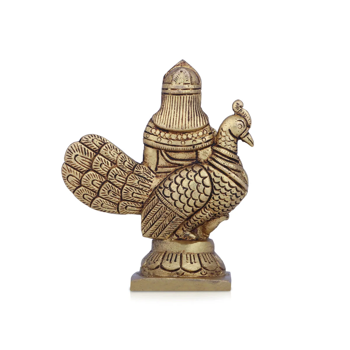 Balamurugan Statue with Peacock - 3.75 x 3.5 Inches | Antique Brass Idol/ Kartikeya Statue for Pooja - Image 4