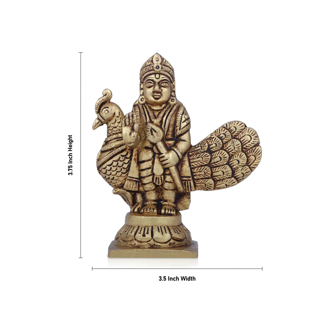 Balamurugan Statue with Peacock - 3.75 x 3.5 Inches | Antique Brass Idol/ Kartikeya Statue for Pooja - Image 5