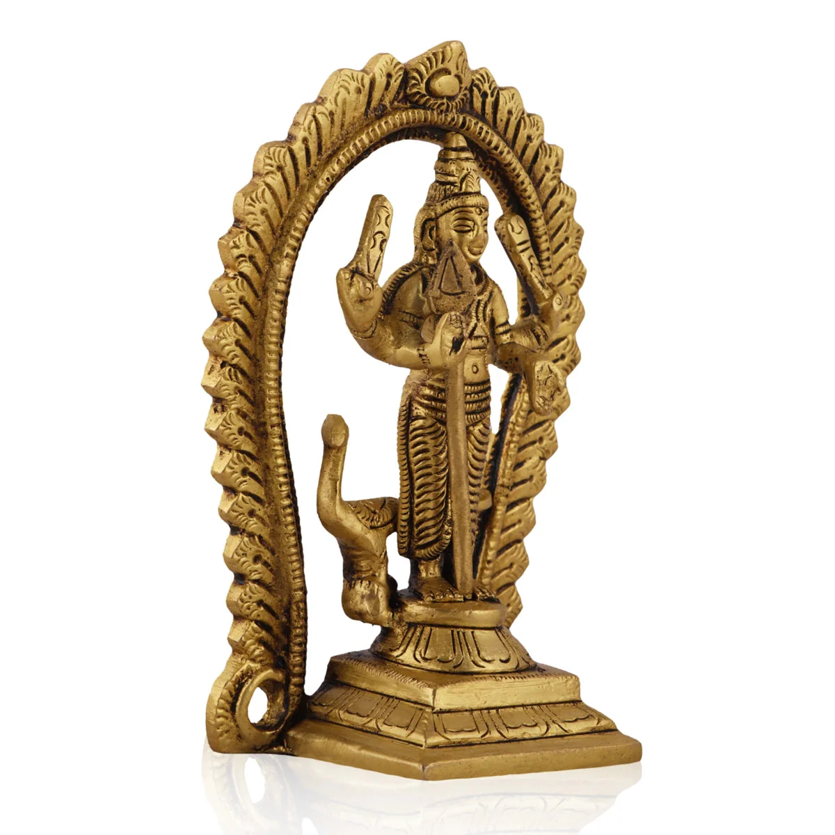 Balamurugan Statue With Peacock - 5 x 3.25 Inches | Antique Brass Idol/ Kartikeya Statue With Arch for Pooja - Image 2