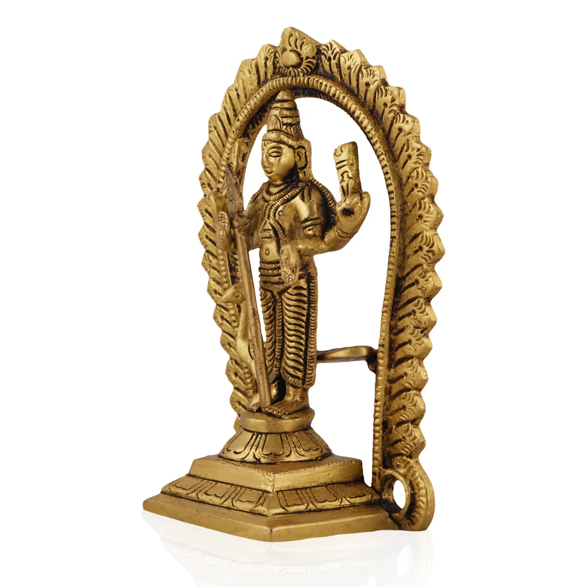 Balamurugan Statue With Peacock - 5 x 3.25 Inches | Antique Brass Idol/ Kartikeya Statue With Arch for Pooja - Image 3