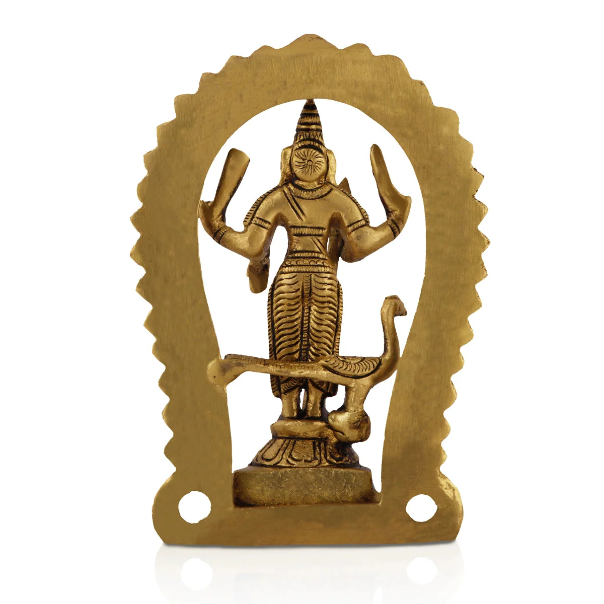 Balamurugan Statue With Peacock - 5 x 3.25 Inches | Antique Brass Idol/ Kartikeya Statue With Arch for Pooja - Image 4
