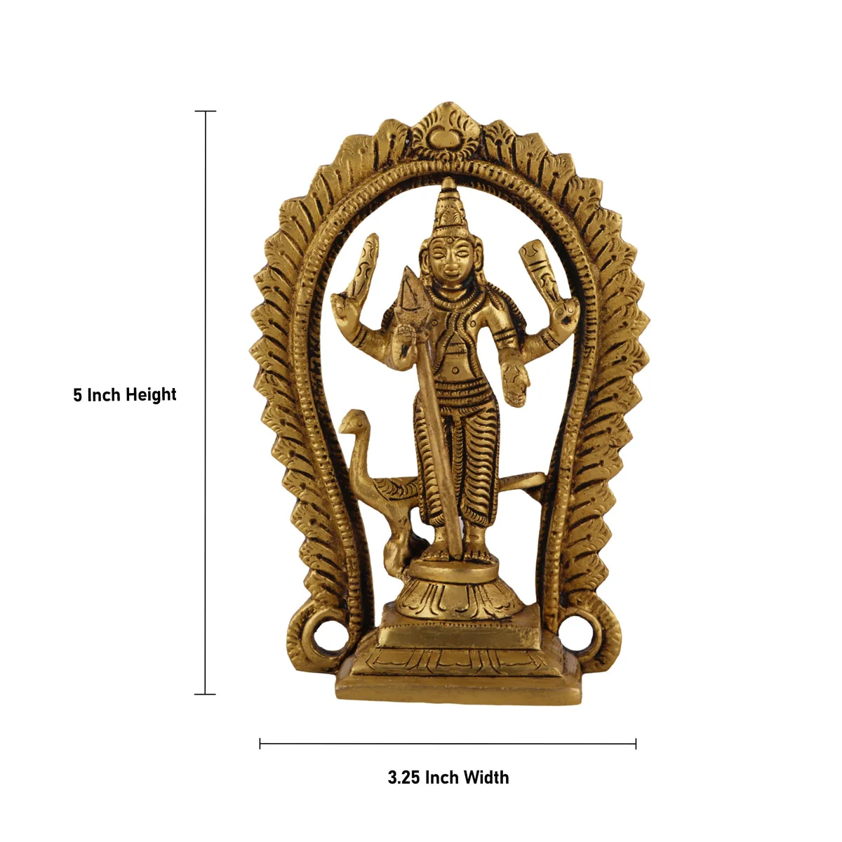 Balamurugan Statue With Peacock - 5 x 3.25 Inches | Antique Brass Idol/ Kartikeya Statue With Arch for Pooja - Image 5