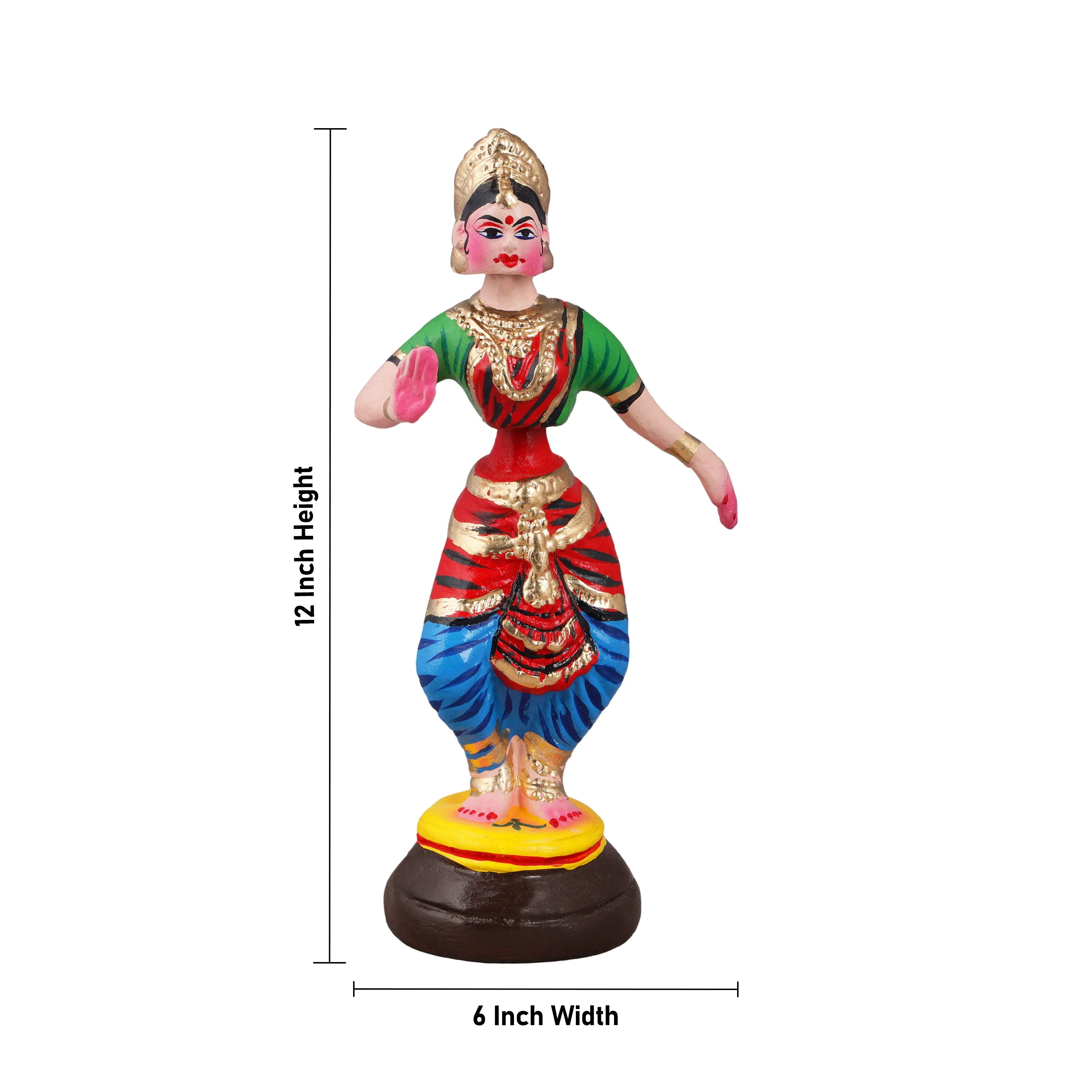 Bharatanatyam Dance Doll Paper Mache Golu Bommai - 12 x 6 Inches | Giri Golu Doll/ Navaratri Golu Bomma/Gombe - Image 4