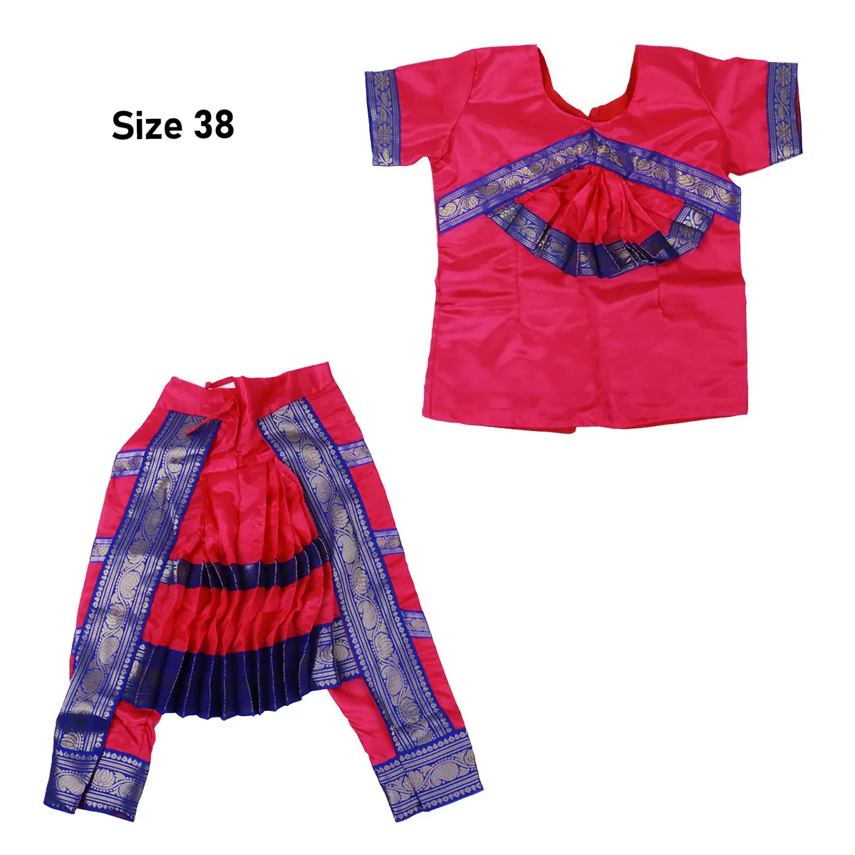 Bharatanatyam Dress - Size 38 | Satin Readymade Dress/ Jari Design Bharatanatyam Costume for Kids - Image 7