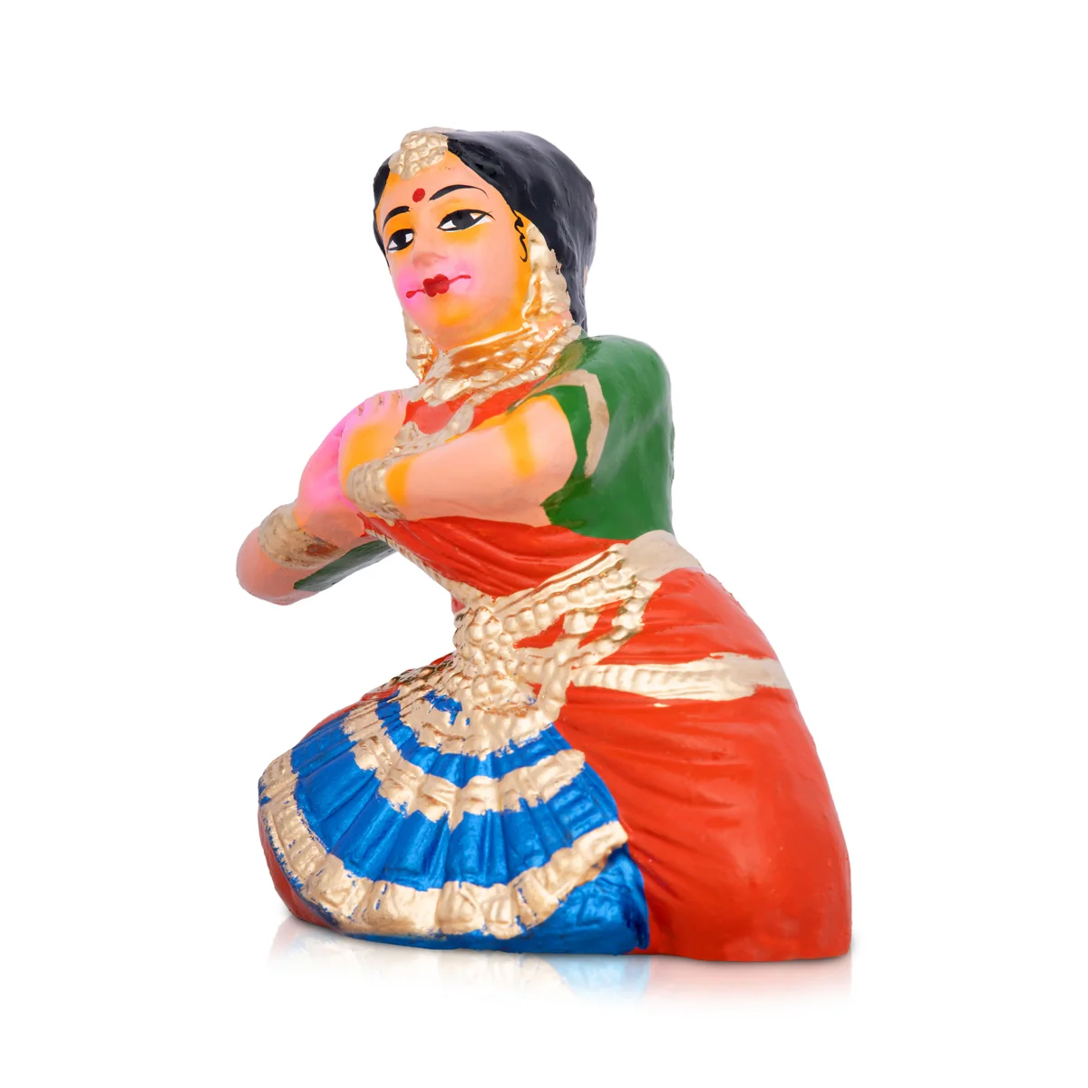Bharathanatyam Clay Golu Bommai - 7 x 5 Inches | Giri Golu Doll/ Navaratri Golu Bomma/Gombe/Bommai - Image 4