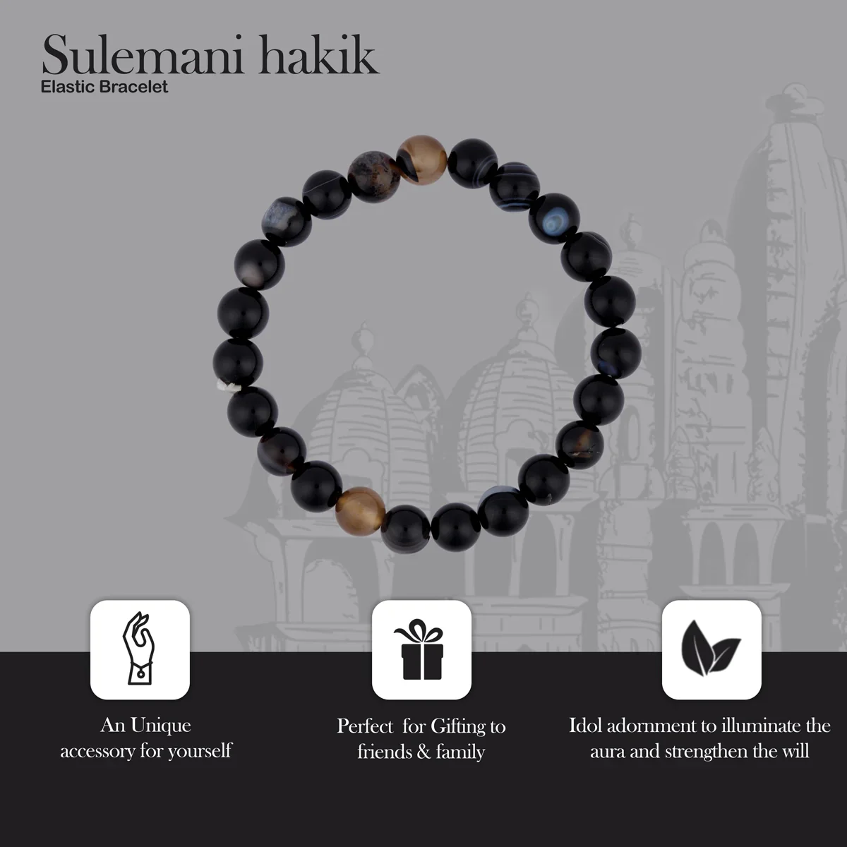 Black Hakik Bracelet - 2.5 Inches | Sulemani hakik Bracelet/ Crystal Jewellery for Men & Women - Image 4