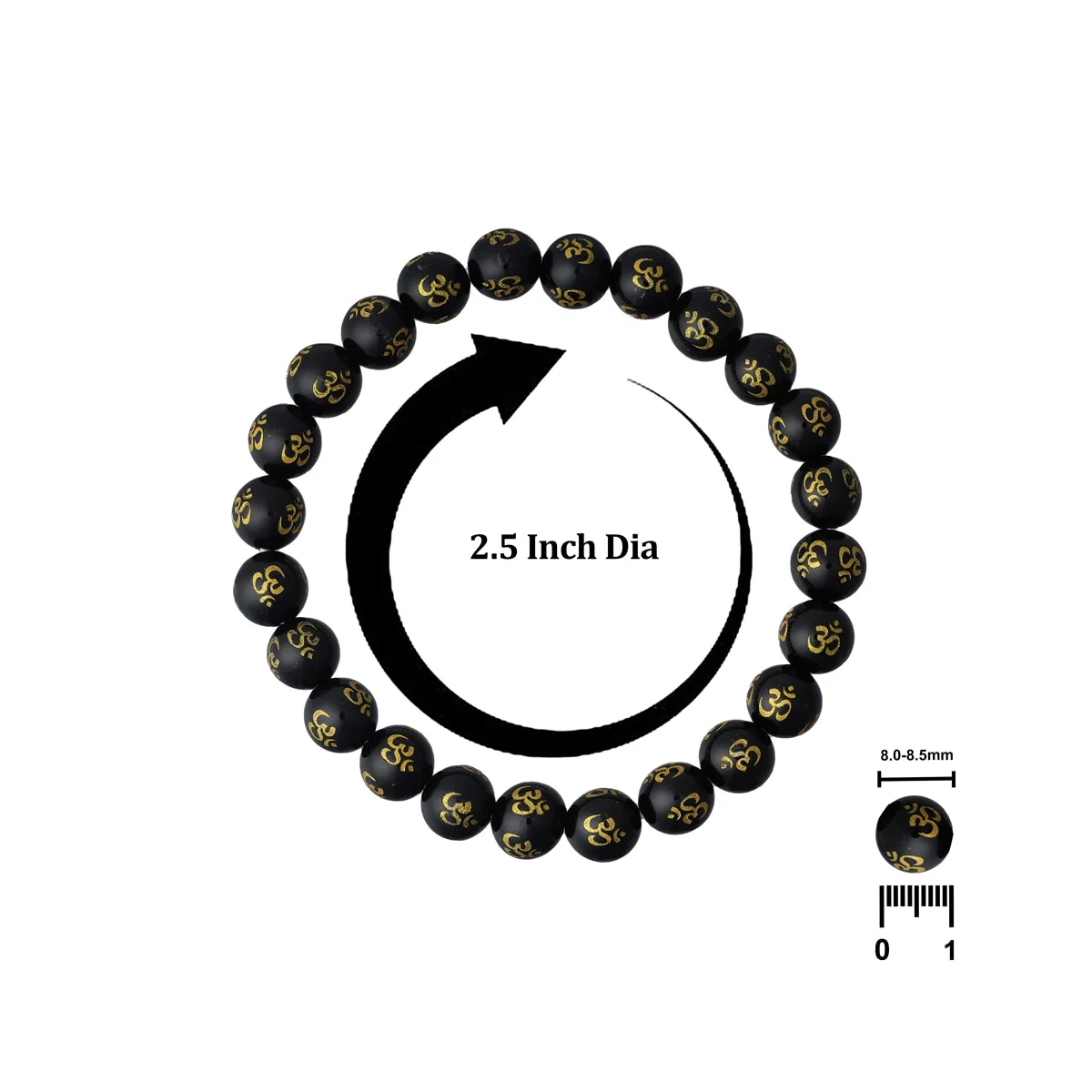 Black Onyx Om Mani Bracelet - 2.5 Inches | Gem Stone Bracelet/ Crystal Bracelet For Protection - Image 2