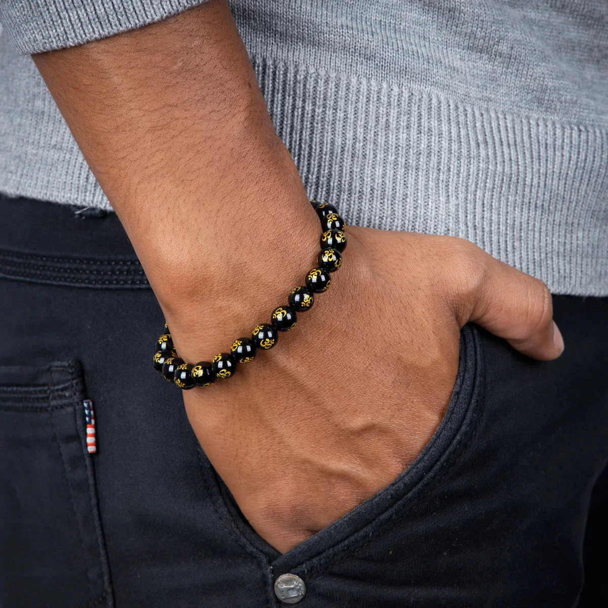 Black Onyx Om Mani Bracelet - 2.5 Inches | Gem Stone Bracelet/ Crystal Bracelet For Protection - Image 5