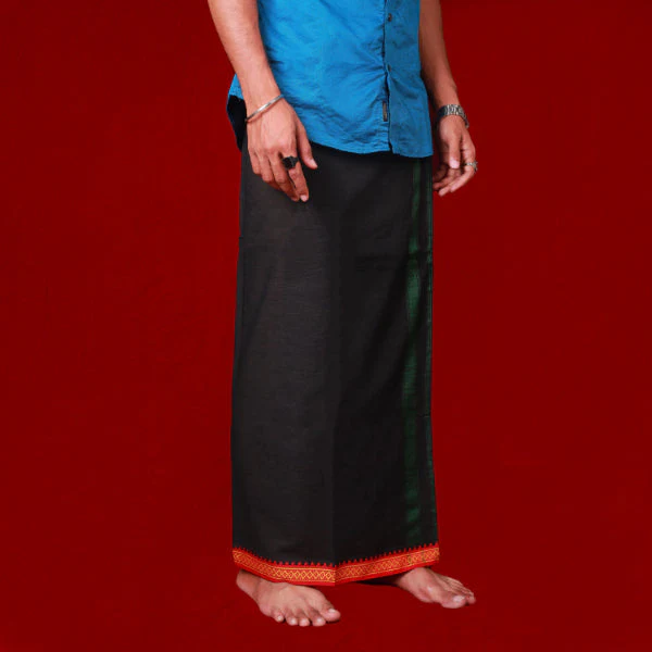 Cotton Veshti - 2 Mtrs | Thalapathi Border Dhoti/ Black Colour Vesti for Men - Image 2