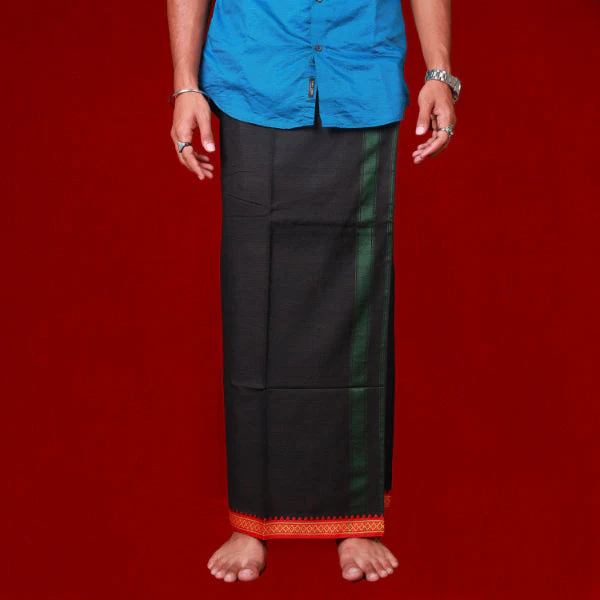 Cotton Veshti - 2 Mtrs | Thalapathi Border Dhoti/ Black Colour Vesti for Men - Image 3
