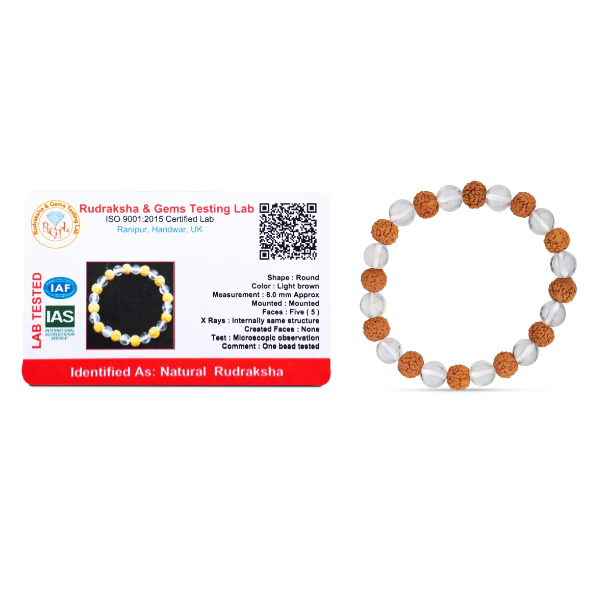 Rudraksha Sphatik Bracelet - 2.5 Inches | Elastic Type Sphatik Rudraksha Bracelet for Men and Women - Image 4