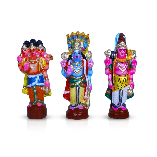 Brahma Vishnu Shiva Clay Golu Bommai Set - 11 x 4.5 Inches | Giri Golu Doll/ Navaratri Golu Bomma/Gombe/Bommai - Image 2