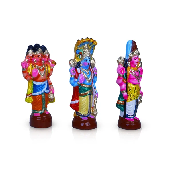 Brahma Vishnu Shiva Clay Golu Bommai Set - 11 x 4.5 Inches | Giri Golu Doll/ Navaratri Golu Bomma/Gombe/Bommai - Image 3