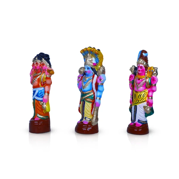 Brahma Vishnu Shiva Clay Golu Bommai Set - 11 x 4.5 Inches | Giri Golu Doll/ Navaratri Golu Bomma/Gombe/Bommai - Image 4