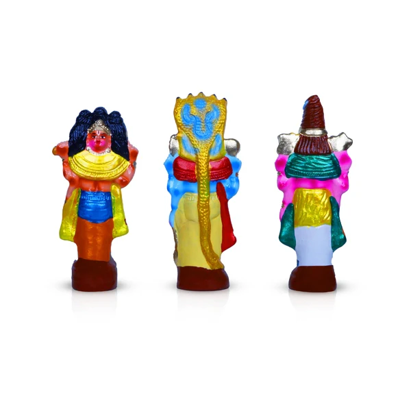Brahma Vishnu Shiva Clay Golu Bommai Set - 11 x 4.5 Inches | Giri Golu Doll/ Navaratri Golu Bomma/Gombe/Bommai - Image 6