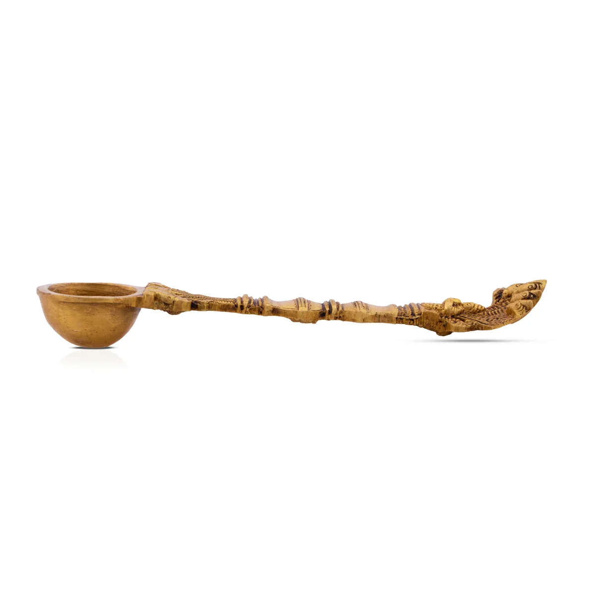 Brass Achmani - 8 Inches | Antique Brass Uddharani/ Sheshnag Handle Pali Spoon for Puja/ 195 Gms Approx - Image 2