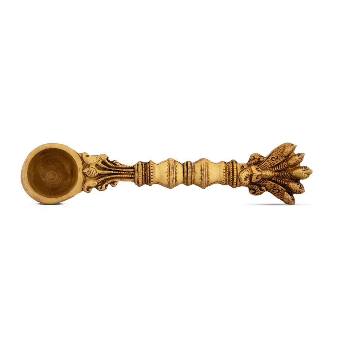 Brass Achmani - 8 Inches | Antique Brass Uddharani/ Sheshnag Handle Pali Spoon for Puja/ 195 Gms Approx - Image 3
