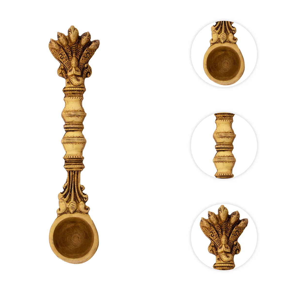 Brass Achmani - 8 Inches | Antique Brass Uddharani/ Sheshnag Handle Pali Spoon for Puja/ 195 Gms Approx - Image 4