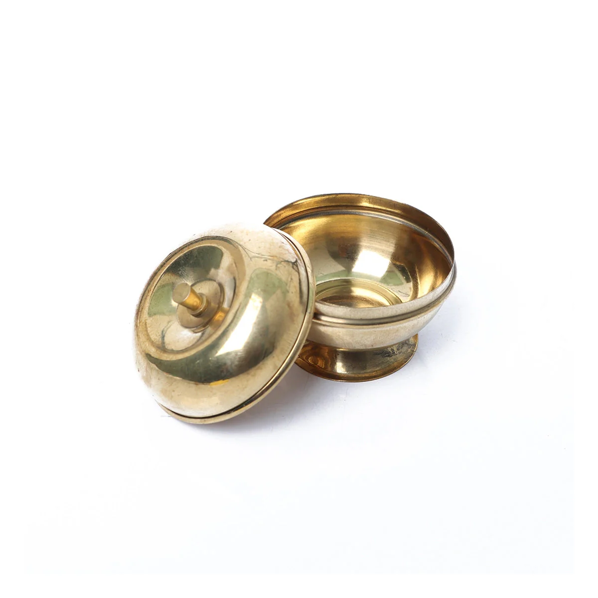 Brass Kumkum Pot - 2 x 2.5 Inches | Apple Shape Sindoor Pot/ Kumkuma Bowl for Women - Image 2
