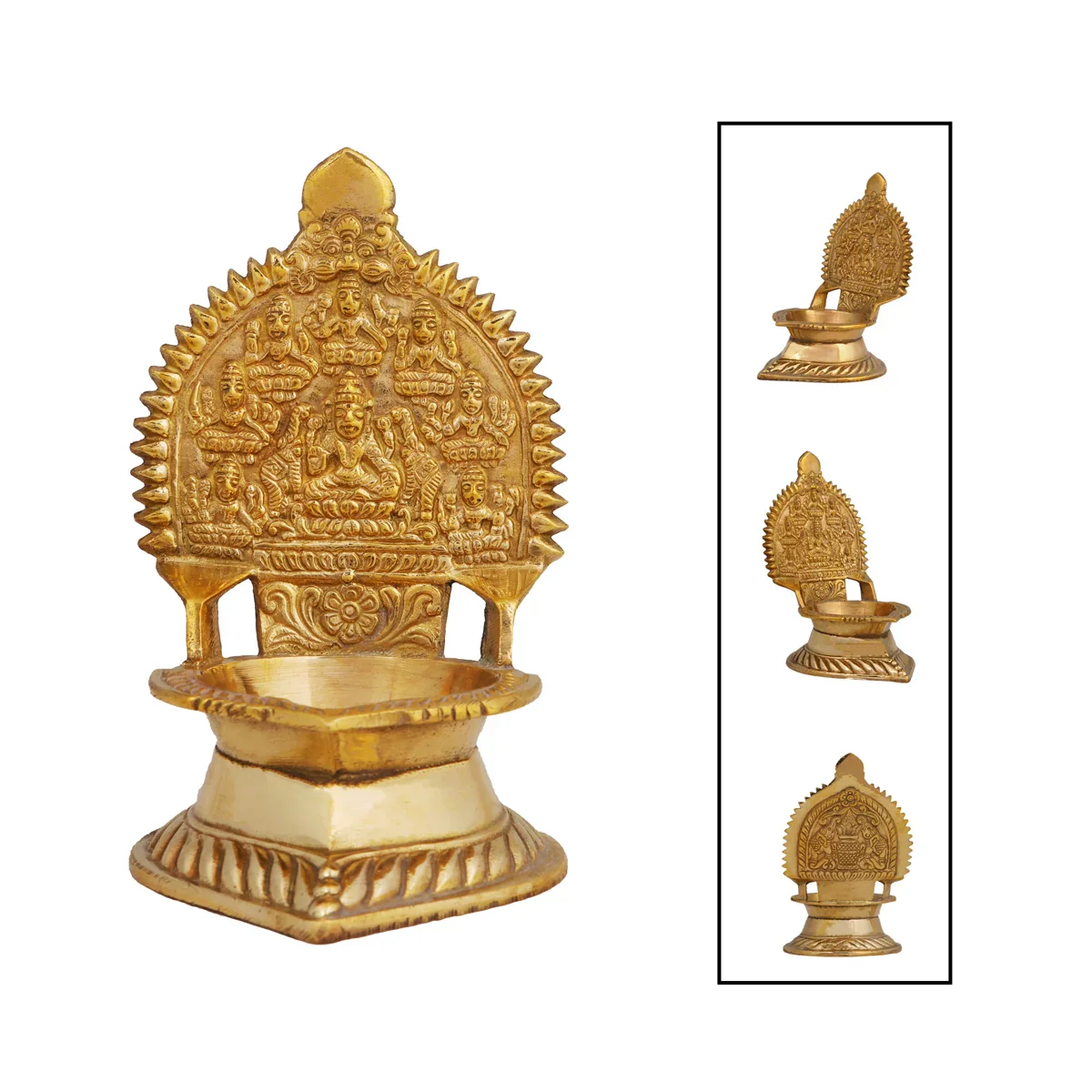 Brass Ashtalakshmi Lamp - 5 x 3 Inches | Gold Polish Laxmi Vilakku/ Ashta Lakshmi Deepam/ 240 Gms Approx - Image 6