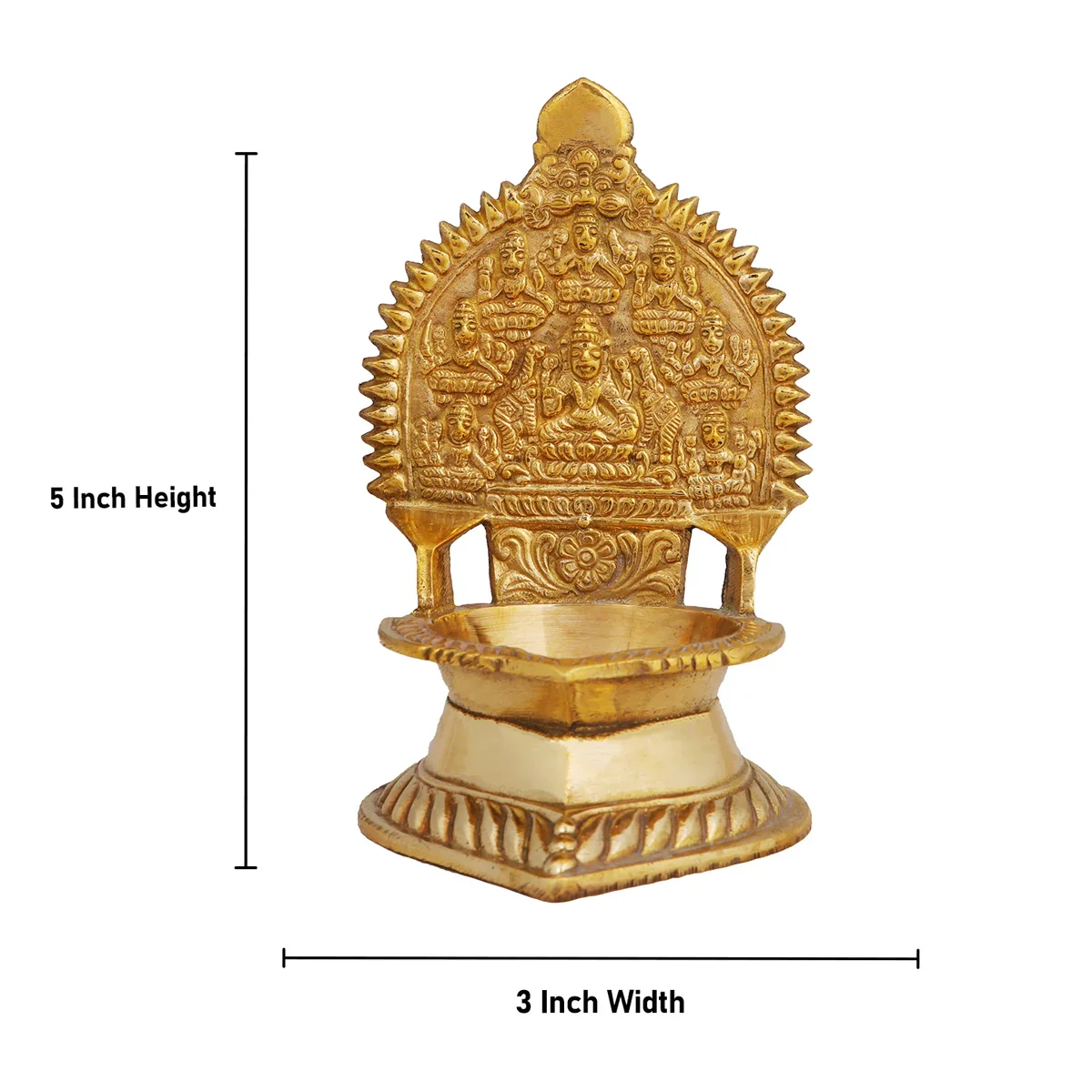 Brass Ashtalakshmi Lamp - 5 x 3 Inches | Gold Polish Laxmi Vilakku/ Ashta Lakshmi Deepam/ 240 Gms Approx - Image 7