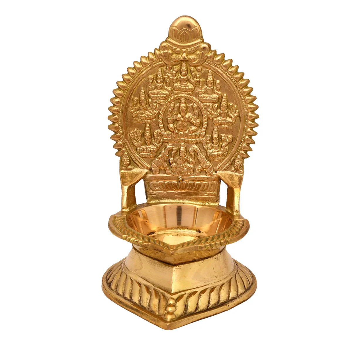 Brass Ashtalakshmi Lamp - 5 x 3 Inches | Gold Polish Laxmi Vilakku/ Ashta Lakshmi Deepam for Pooja - Image 3