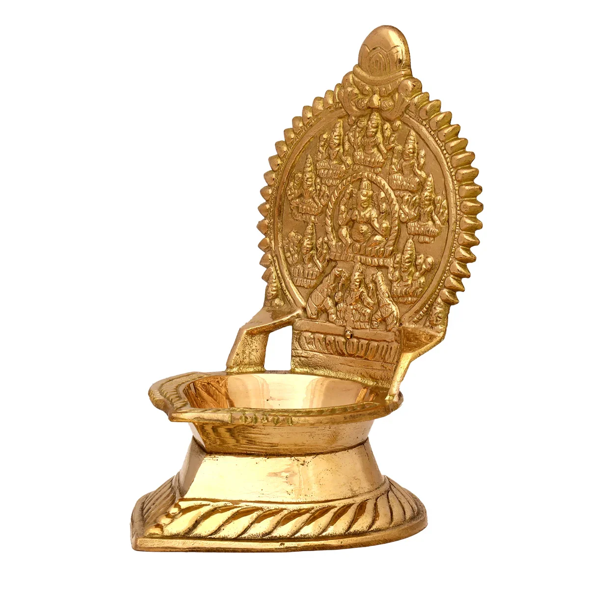 Brass Ashtalakshmi Lamp - 5 x 3 Inches | Gold Polish Laxmi Vilakku/ Ashta Lakshmi Deepam for Pooja - Image 4