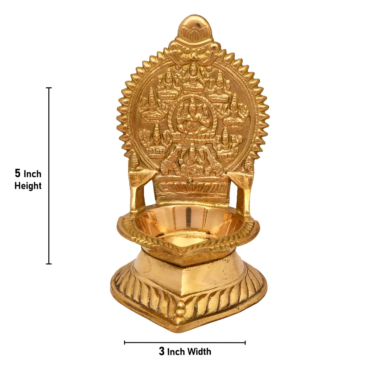 Brass Ashtalakshmi Lamp - 5 x 3 Inches | Gold Polish Laxmi Vilakku/ Ashta Lakshmi Deepam for Pooja - Image 5