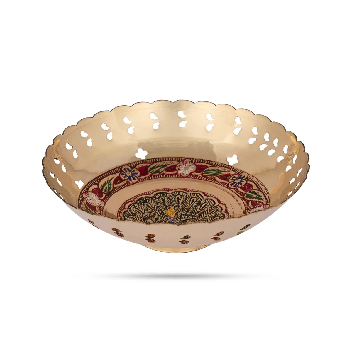 Brass Bowl With Base - 2 x 6.5 Inches | Coloured Pooja Cup/ Pooja Bowl/ Brass Katora for Home - Image 2