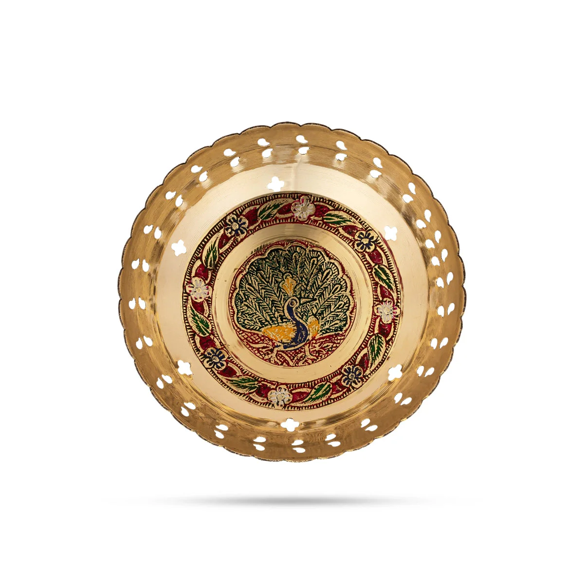 Brass Bowl With Base - 2 x 6.5 Inches | Coloured Pooja Cup/ Pooja Bowl/ Brass Katora for Home - Image 3