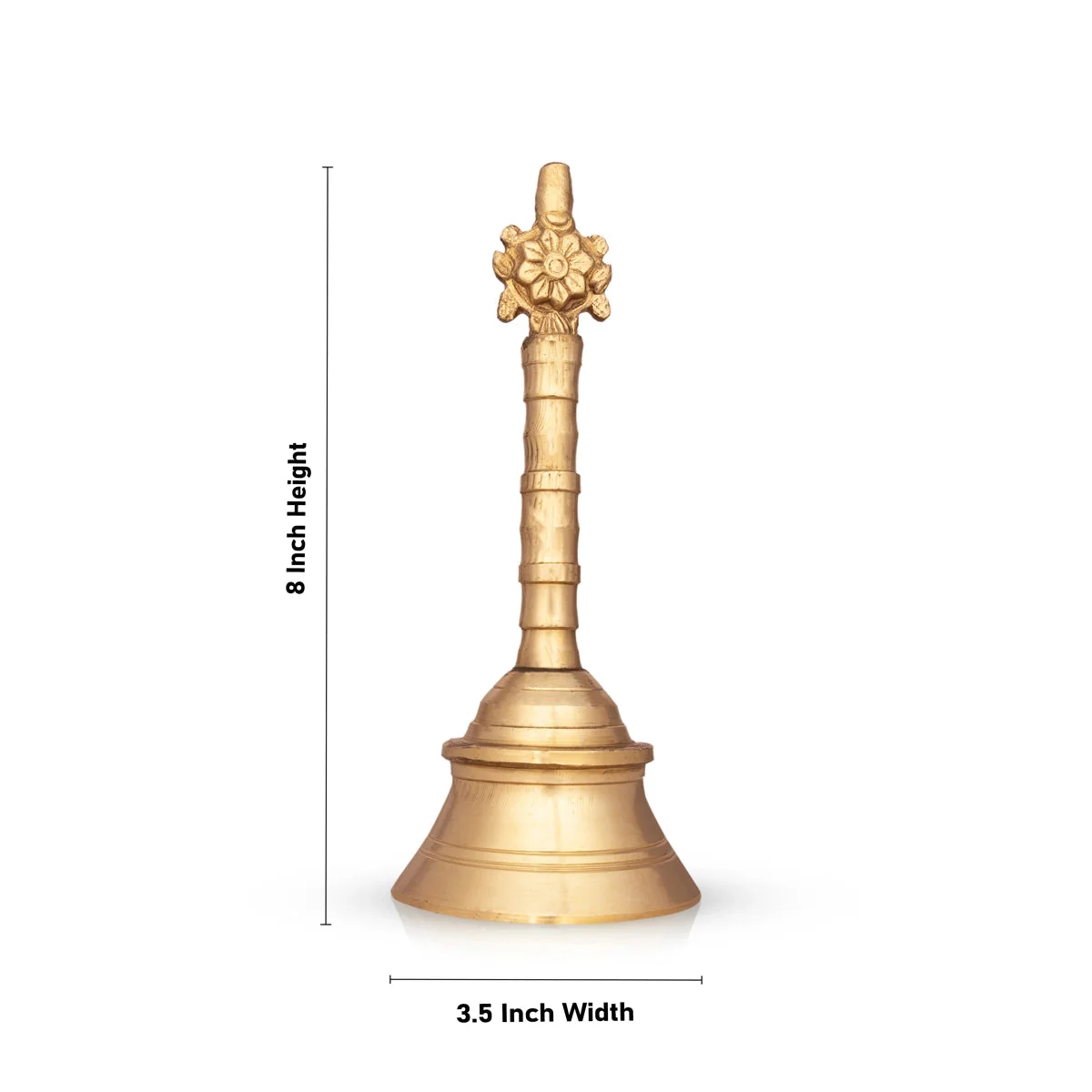 Brass Hand Bell - 8 x 3.5 Inches | Shankh Chakra Handle Pooja Bell/ Brass Bell for Home - Image 3
