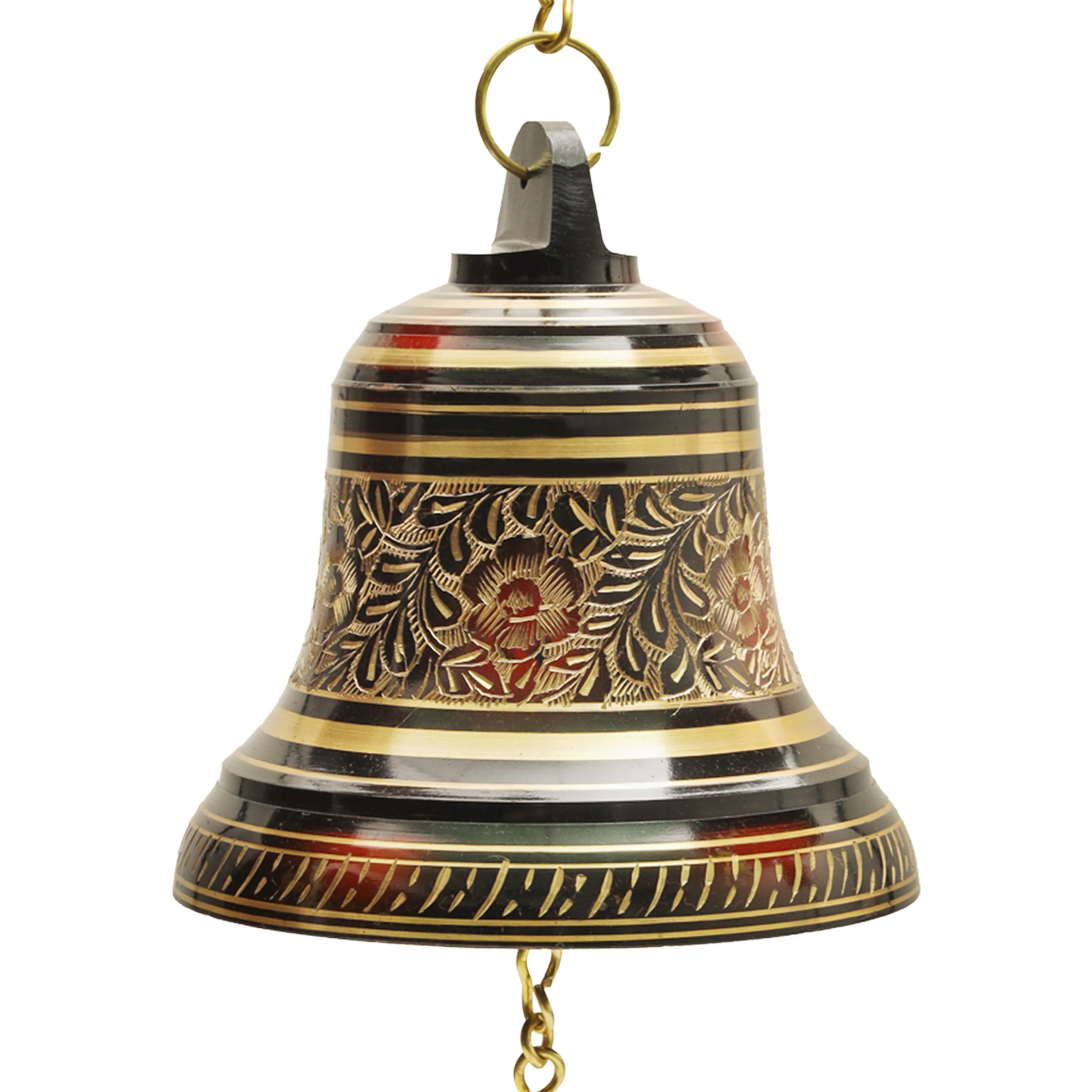 Brass Hanging Bell With Chain - 7.5 Inches | Pooja Bell/ Hanging Bell for Temple - Image 3